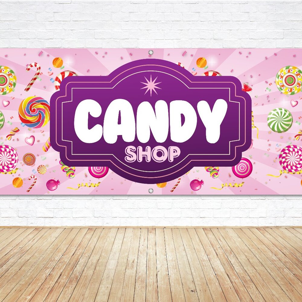 CANDY SHOP Generic Vinyl Banner 5ft. Sign Sweets Store Vendor Canopy Display New